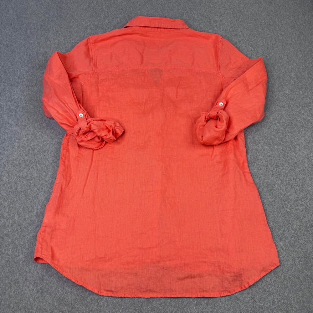 Sigrid Olsen Linen Top Orange Roll Sleeve Women's Size M Tunic Lagenlook Coastal - Picture 3 of 5